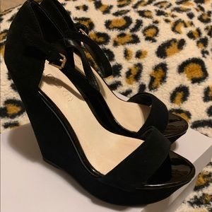 Aldo open toe black genuine leather seude Wedges size 9 gently worn once!
